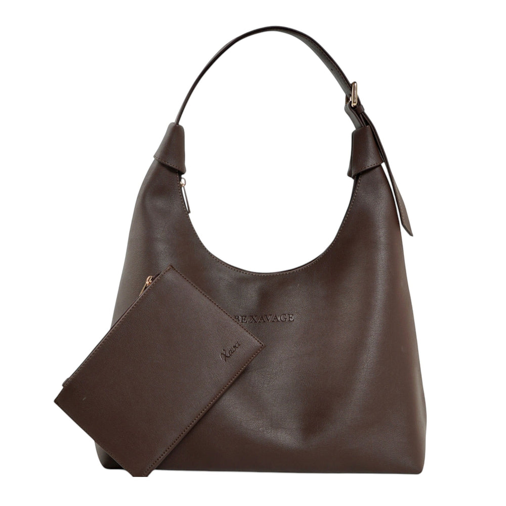 Bolso Xava BE XAVAGE marrón de diseño minimalista con cartuchera a juego incluida